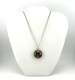 Gold Tone Cloisonné Butterfly Pendant Necklace 16”