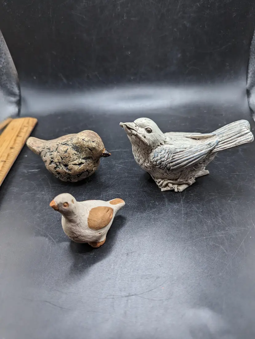Set of 3 Vintage Bird Figurines Stoneware Pottery