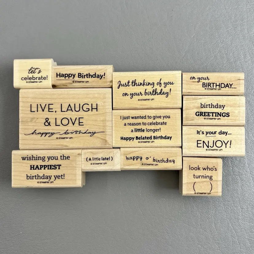 Stampin Up Set Of 12 On Your Birthday Rubber Stamp Kit Wood Mounted