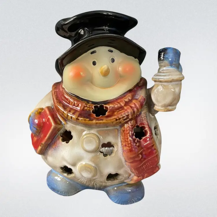 Snowman Ceramic Figurine Tealight Holder