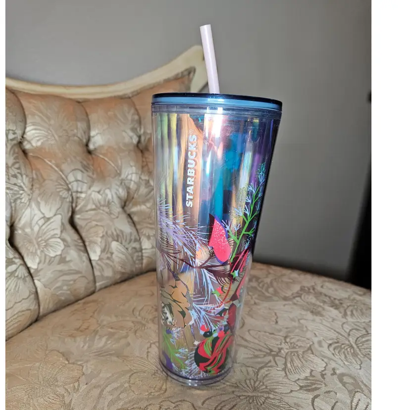 Starbucks Tropical Floral Plastic Tumbler with Straw 2023 Holiday Cup