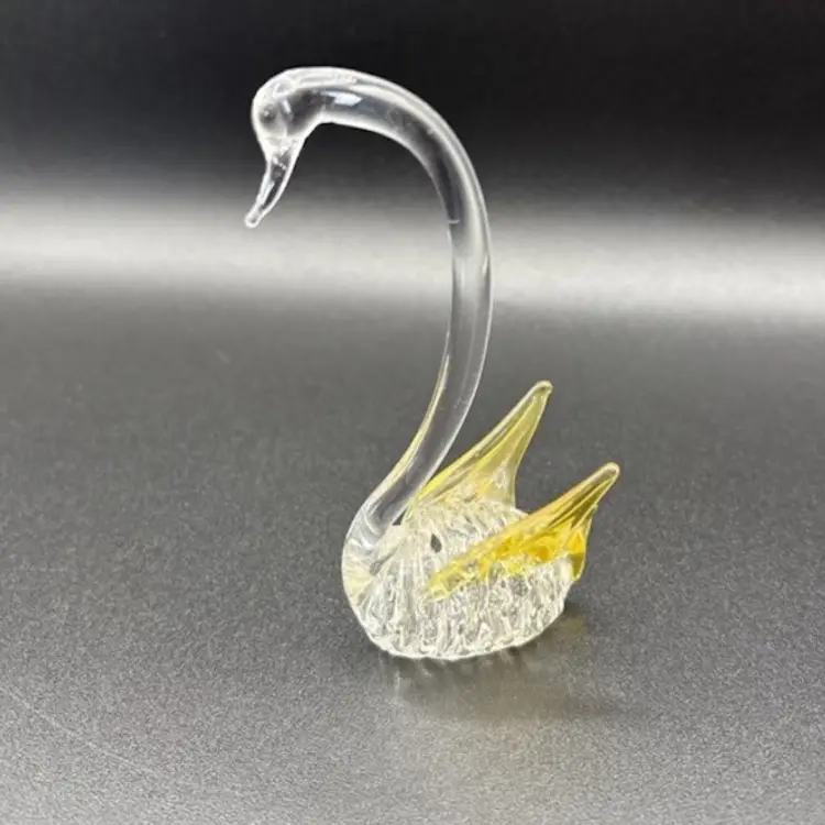 Two Swan Figurines Hand Blown Miniature