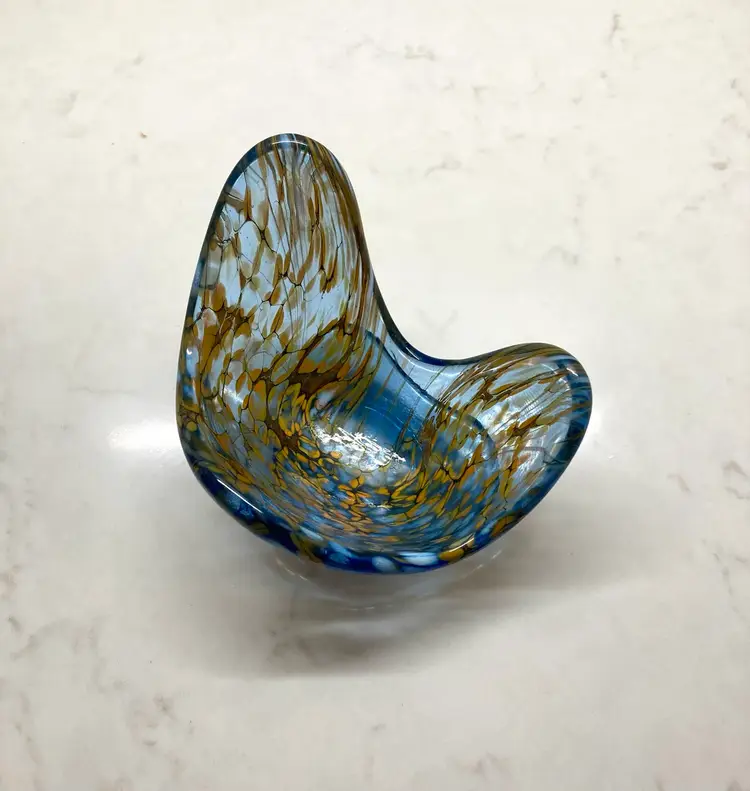 Fire and Light Recycled Art Glass Cobalt Multi-Color Crackle Splash Bowl