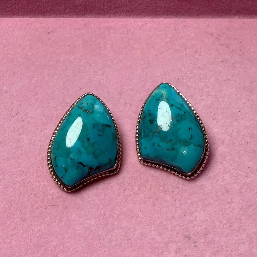 Large Jay King Chunky Turquoise Sterling Silver Earrings DTR Desert Rose Trading