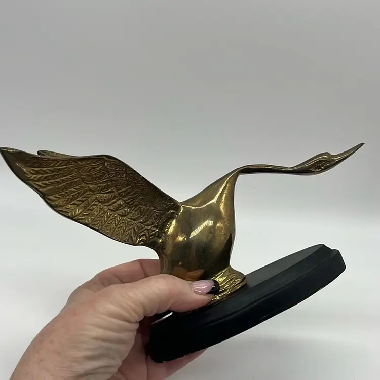 Brass Ducks On Wooden Stands (set of 2) | 7”