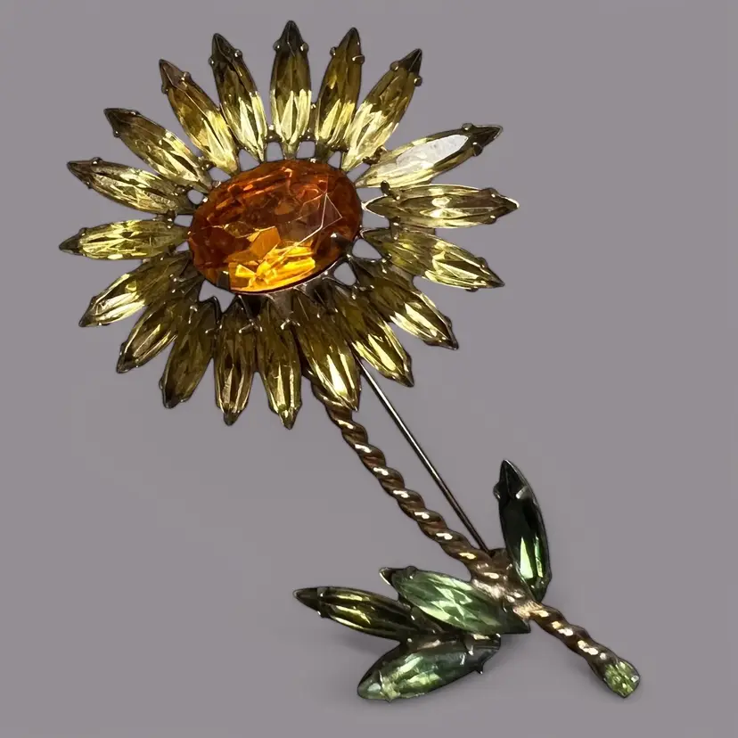 Vintage Rare Unsigned Weiss Or Shreiner Rhinestone Daisy Flower Brooch Pin 3”