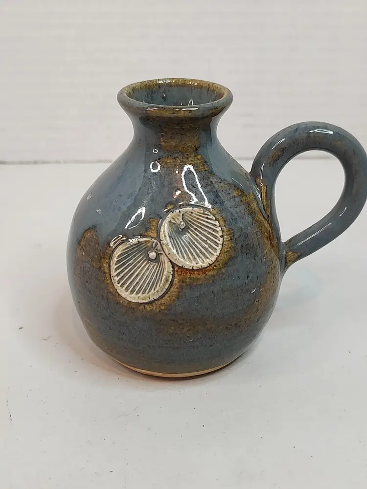 Muriel Muray 1982 Signed Studio Pottery Blue Pitcher Seashells
