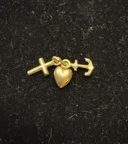 14K YELLOW GOLD HEART CROSS & ANCHOR CHARM PENDANT Faith Hope Love
