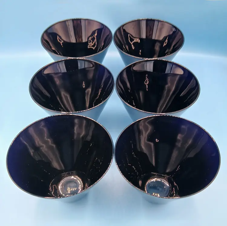 Vintage Libbey Black Amethyst Stemless Martini Glasses, Mid Century Barware, Set Of 6
