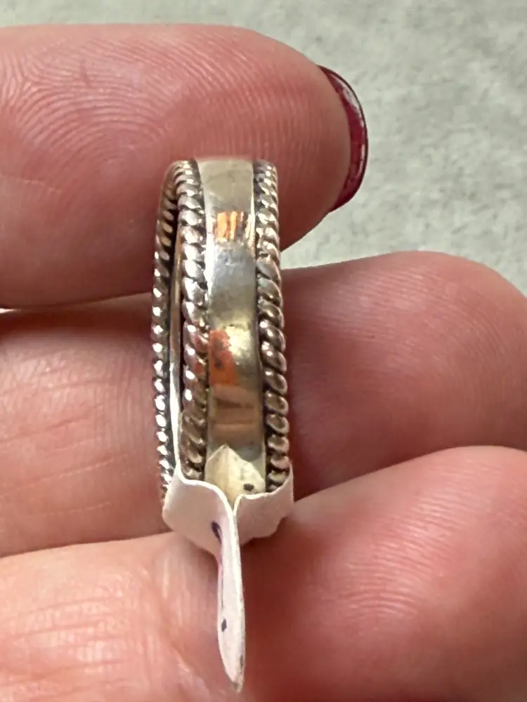 925 Sterling Silver Band Ring Ruby Emerald & Sapphire Beaded Rope Border Size 9