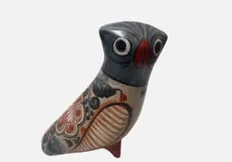 Vintage- Tonala Mexico Folk Art Dove Bird, Blue Flowers Hand Painted, Signed