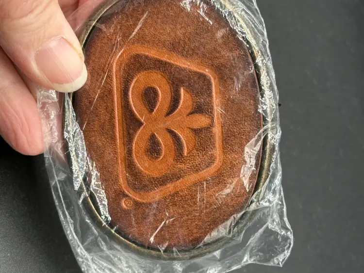 Vintage Pioneer Seed Leather Faced Belt Buckle El Cid Logo NOS