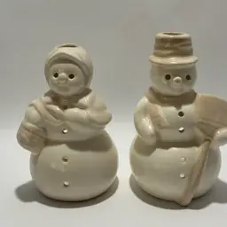 Vintage Partylite Mr Mrs Snowman Couple Tea Light Holders Made In Taiwan