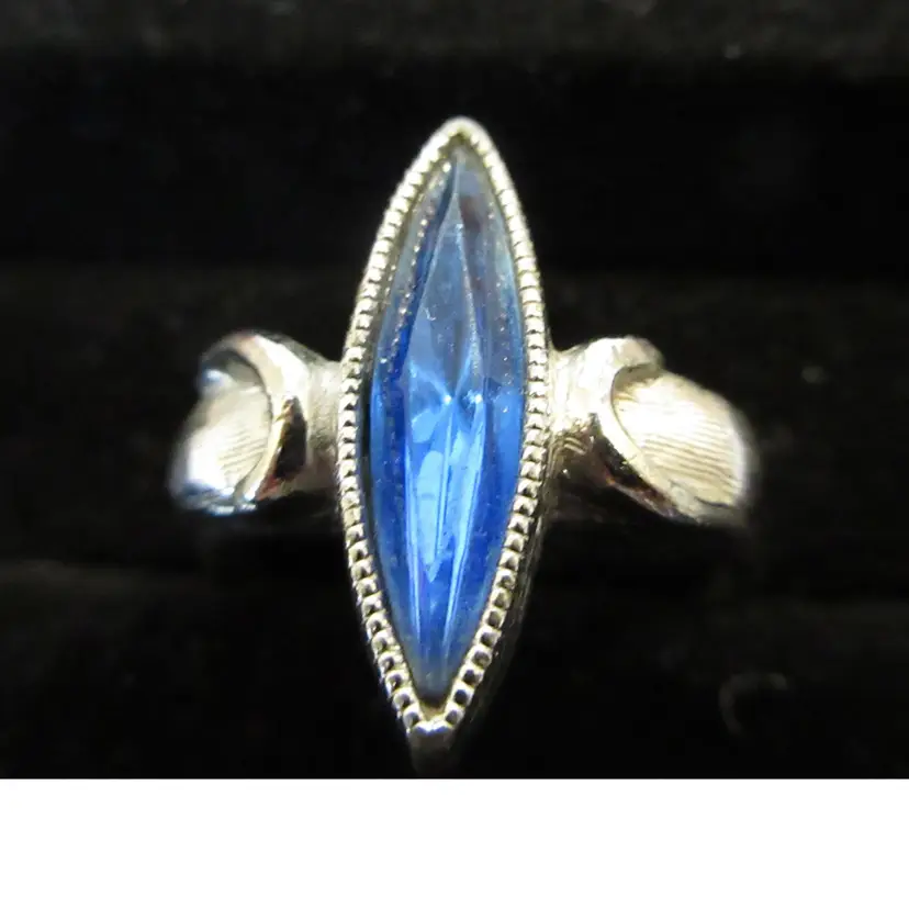 Vintage Sarah Coventry "Blue Night" Silver Tone Metal and Blue Crystal Adjustable Ring - Signed 1976
