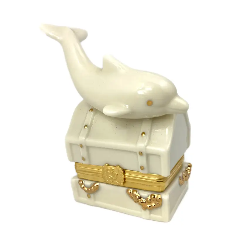 Lenox Dolphin Hidden Treasure Trinket Box gilded trim mini treasure chest charm