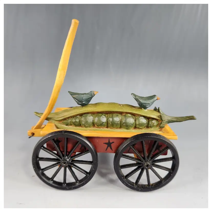 Williraye Studio Bumper Crop Figurine Wagon w Blackbird Crow Peapod Farmers Market Series Folk Art Style Rustic Decor Farmhouse 2003 Retired