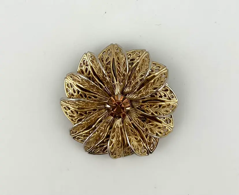 Vintage Lieba USA Gold Tone Filigree Scarf Clip 1.75”