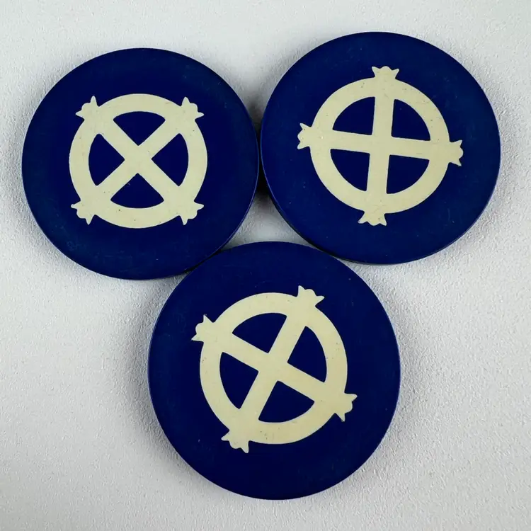 3 Vintage Poker Gaming Chips Blue