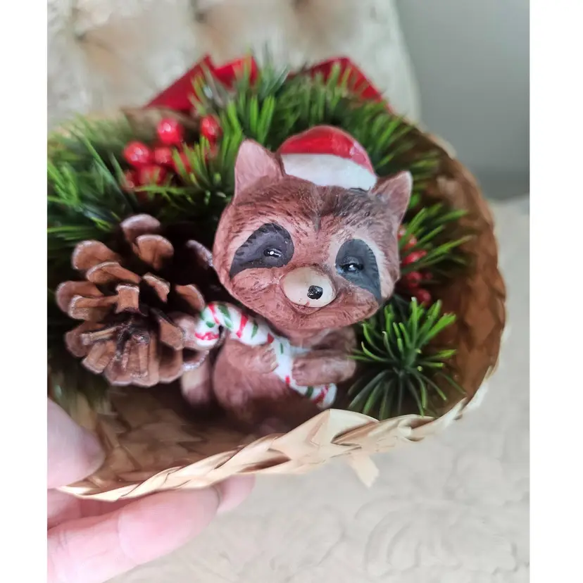 Festive Raccoon Christmas Ornament