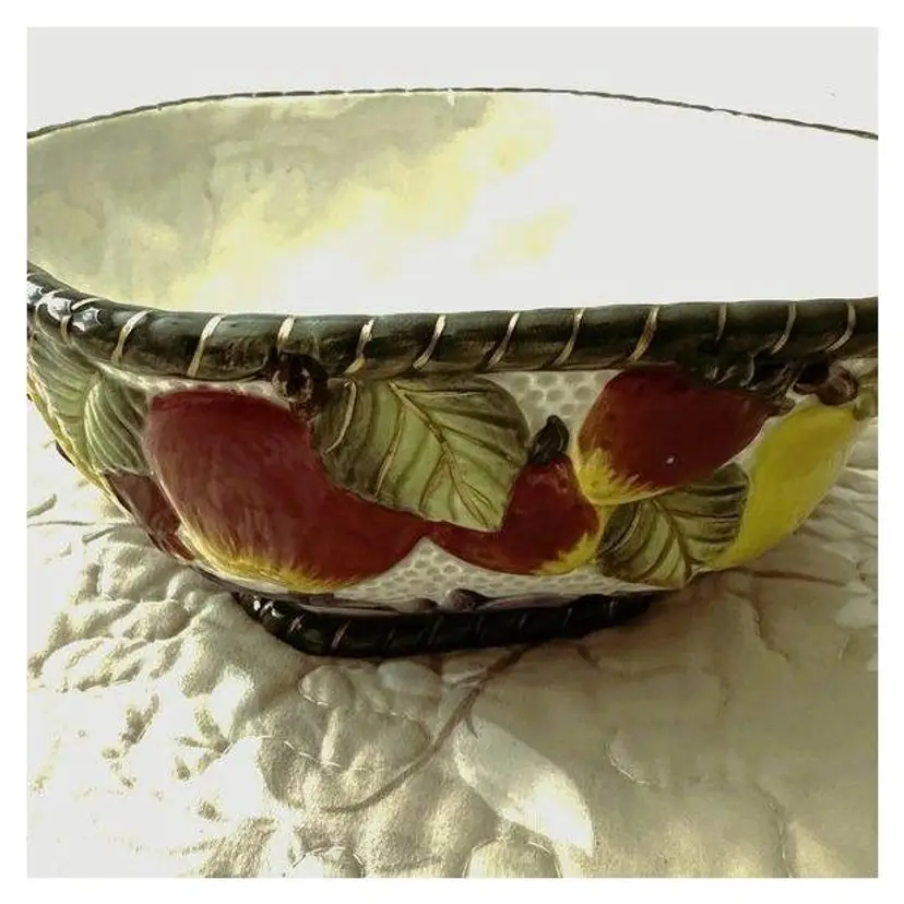 FITZ & FLOYD Fruits Al Fresco Hexagonal Potpourri/Candy/Holiday Bowl 5.5" wide