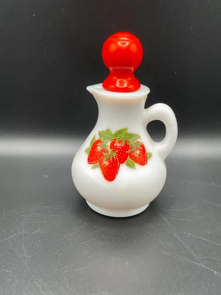 Vintage Avon Milk Glass Strawberries & Cream Bath Foam Decanter, Empty