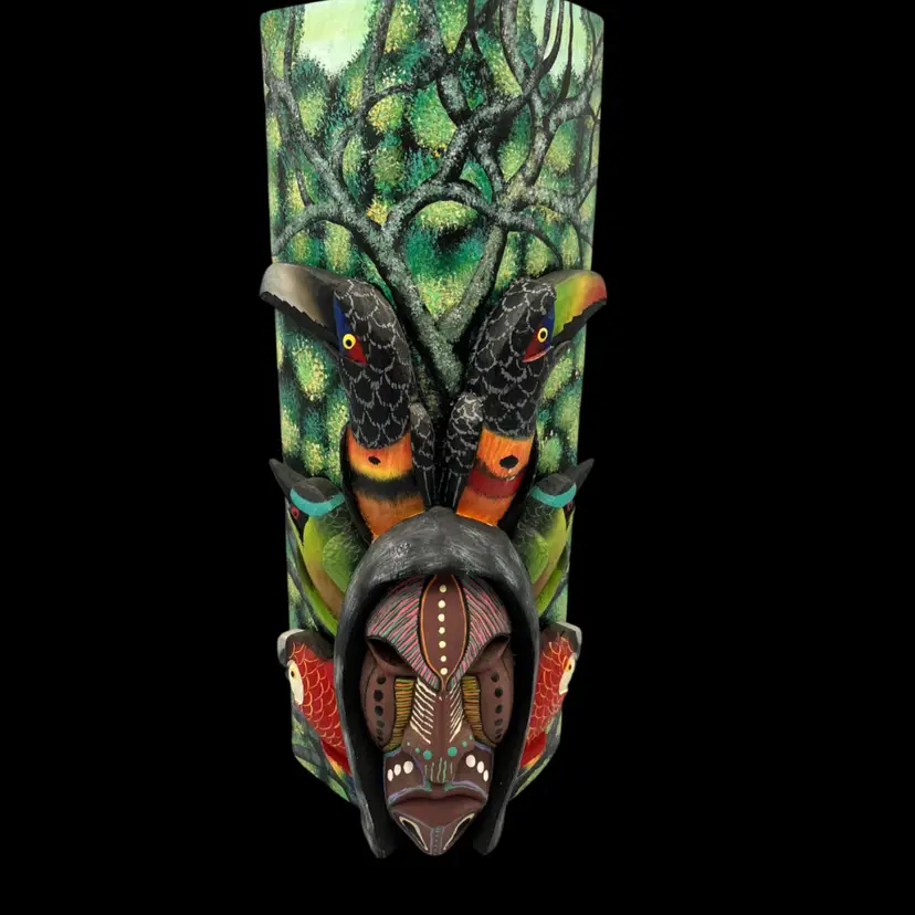 BIN - Vintage Costa Rica Combination Boruca Mask With Face, Forest And Birds