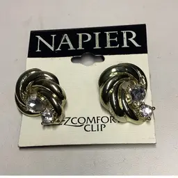 Napier Goldtone With Crystal Clipon Earrings 1/2” - New Old Stock