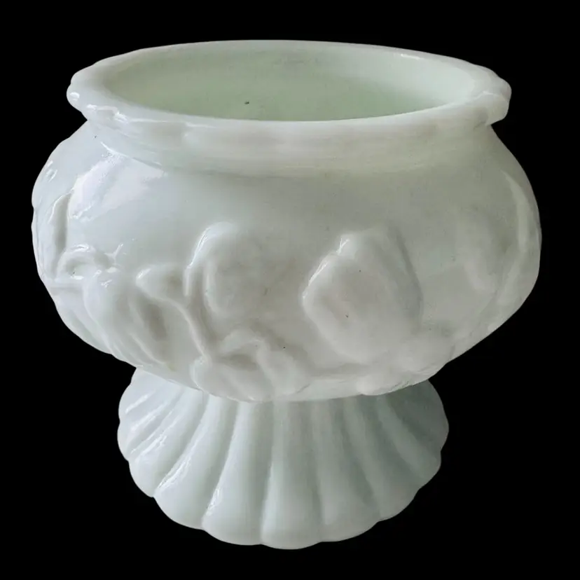 Milk Glass Planter With Beautiful Embossing