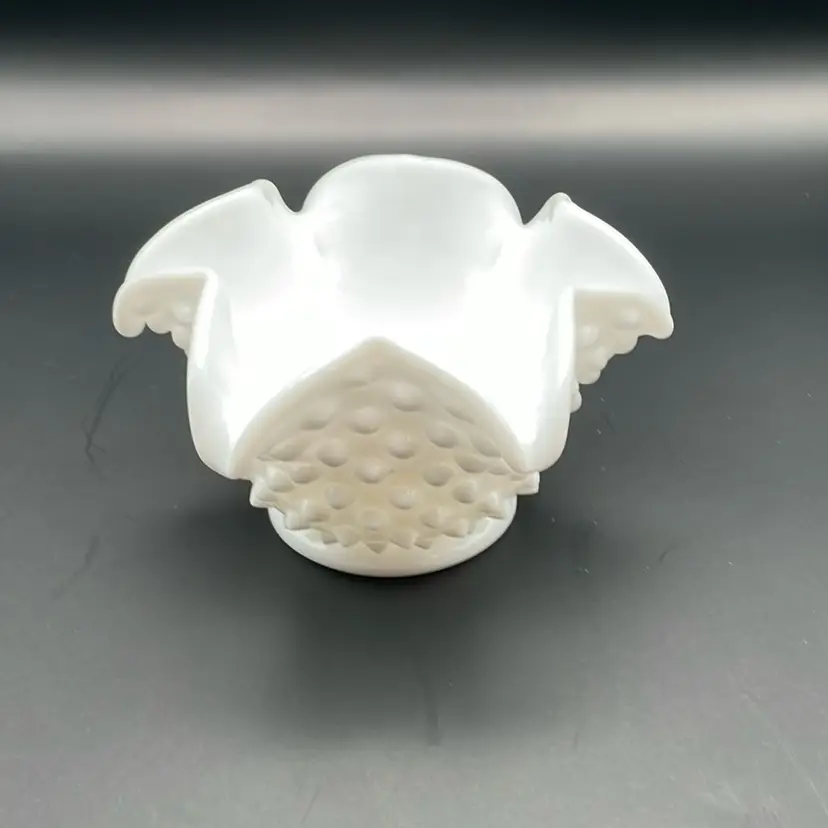 #611 VTG Fenton Hobnail Milk Glass Petal Shaped Bowl Candy Dish