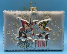 Disney Store Chip 'n Dale Christmas Holiday Blown Glass Postcard Ornament 5”x3”