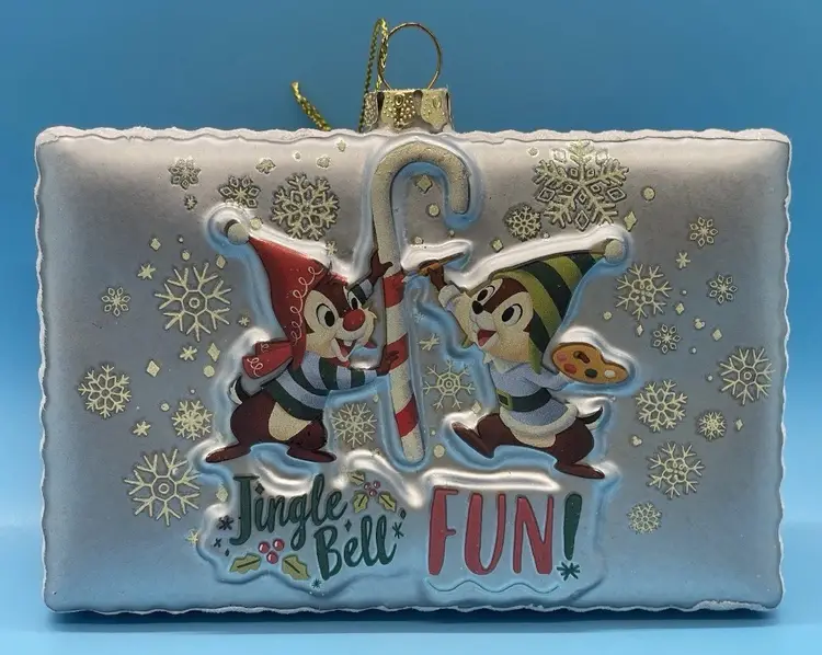 Disney Store Chip 'n Dale Christmas Holiday Blown Glass Postcard Ornament 5”x3”