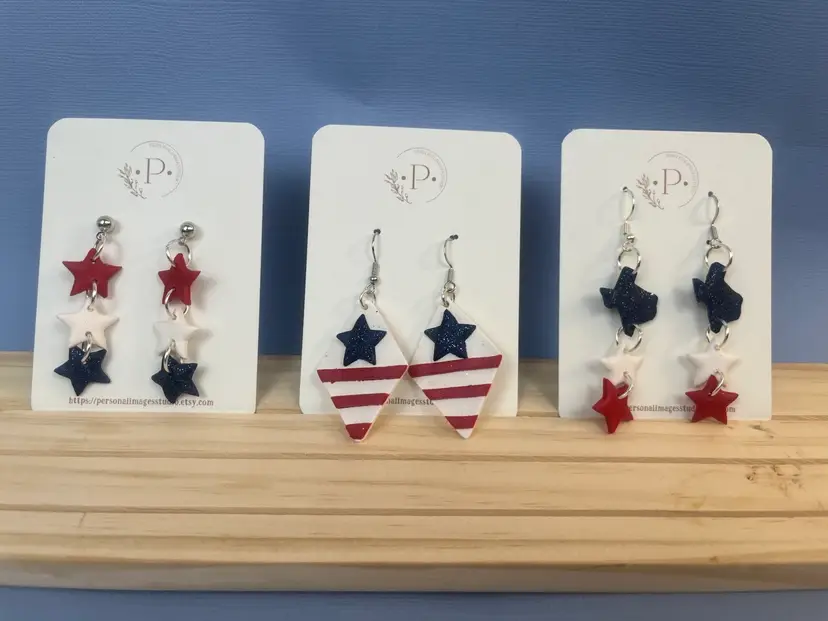 Patriotic America Memorial Day 4th Of July Handmade Clay Earrings