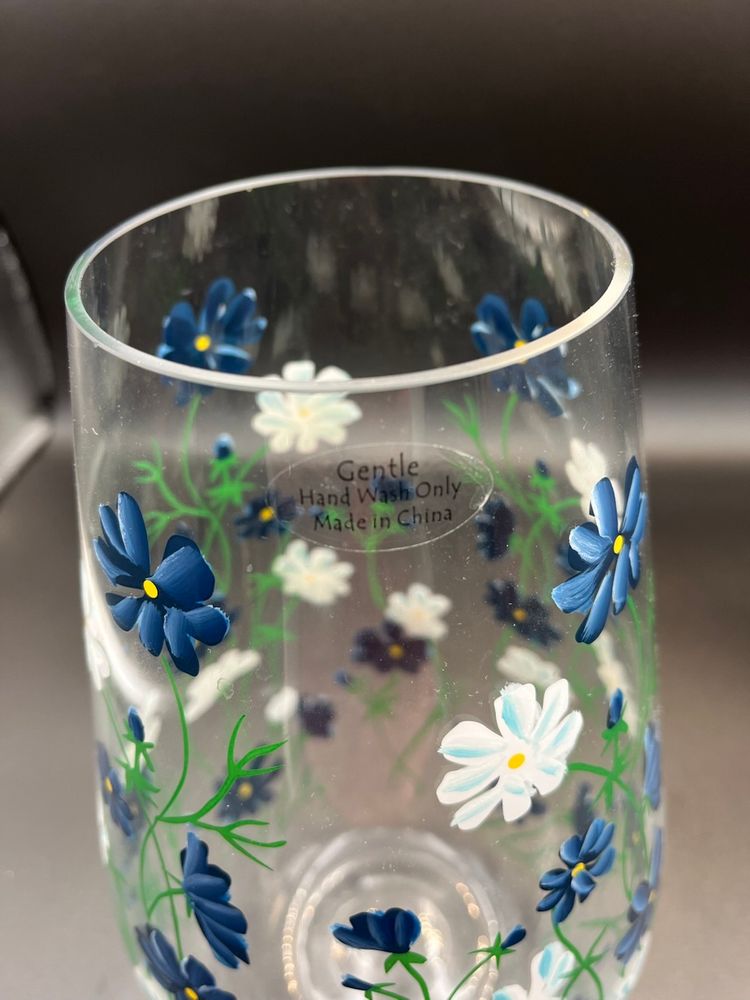 Large Hand Painted Clear Vase
