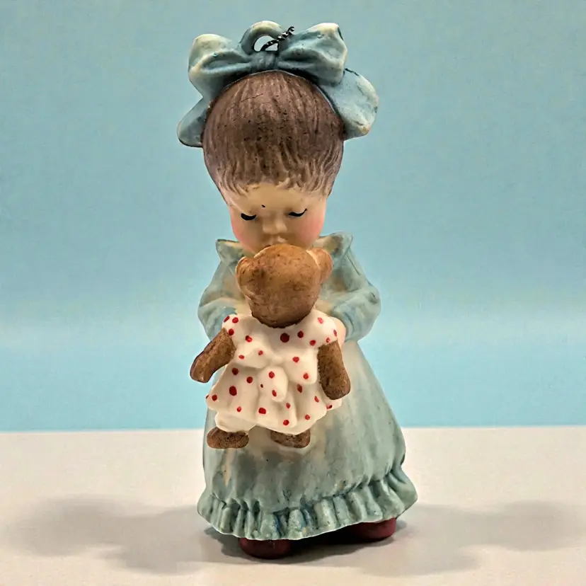 Vtg Toriart by Anri Sarah Kay Wake-up Kiss Girl w/Teddy Bear Ornament Italy Box