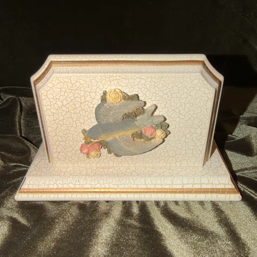 Vintage Napkin Holder/ Letter Holder With Crackle finish And Bird & Flower Accents
