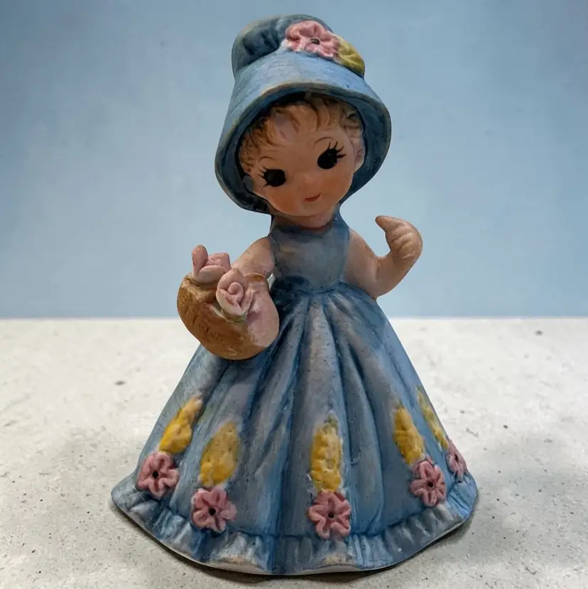 Vtg May Girl of the Month Blue Flower Dress & Basket George Good Corporation