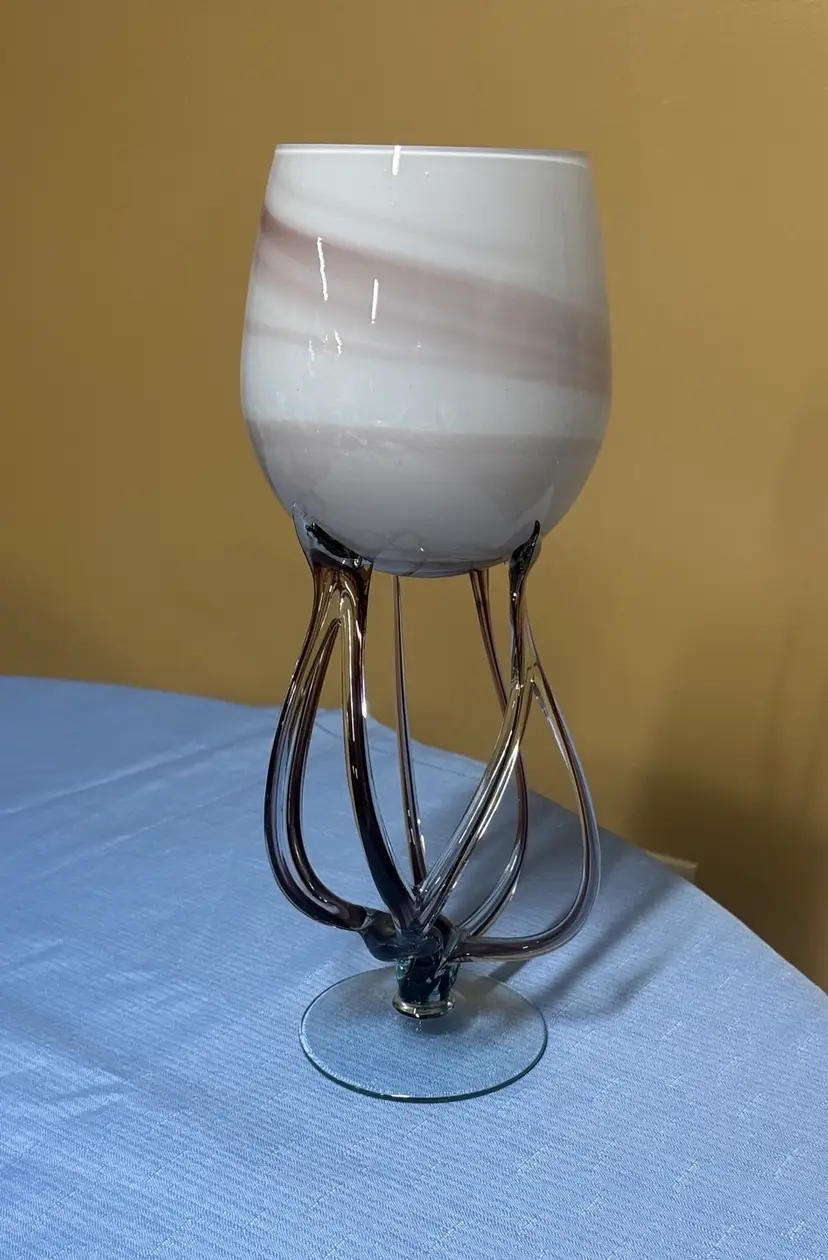 Jozefina Krosno art glass "octopus" pedestal bowl handmade in Poland 12.75” tall