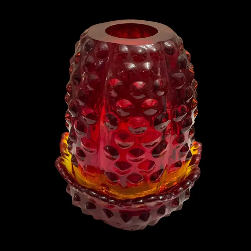 2-piece Fenton Ruby Hobnail Fairy Light 4.5”x 3”- GLOWS