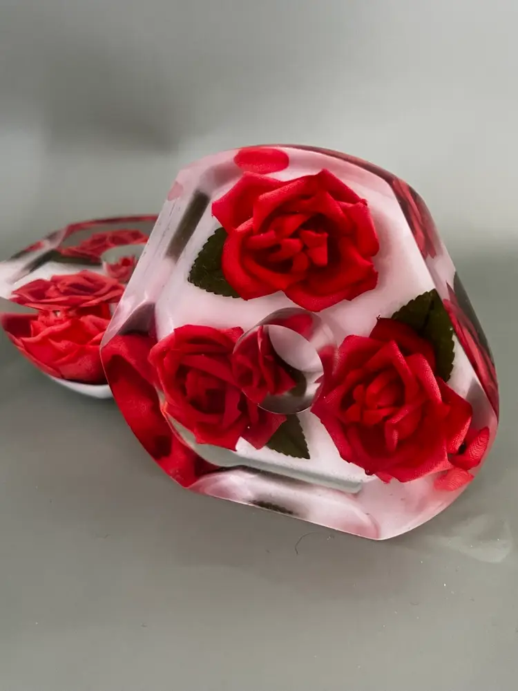 Vintage Pair Bircraft Lucite Candle Holders- Hand Carved Roses