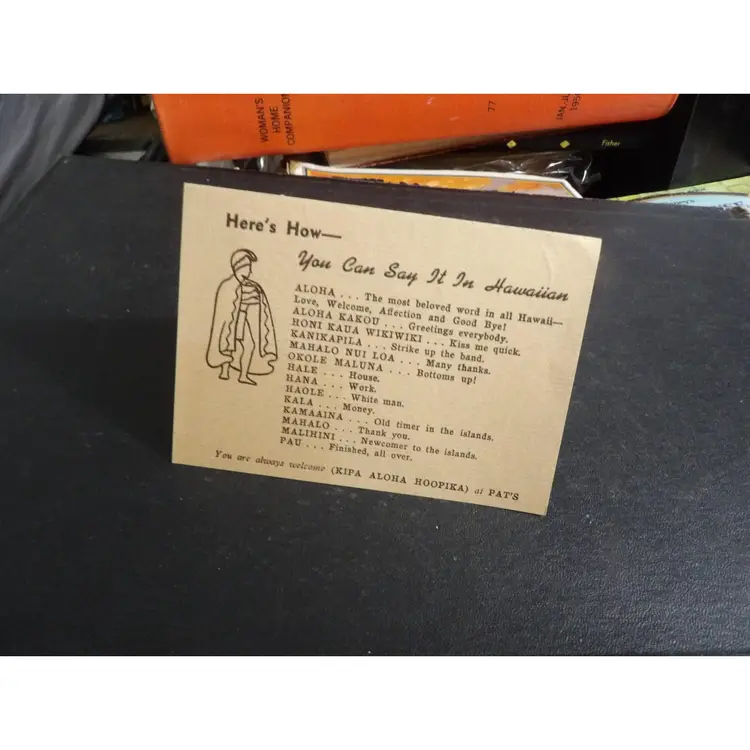 Tiki Pat's at Punaluu, Hauula, HI (restaurant) 1955 Table Card