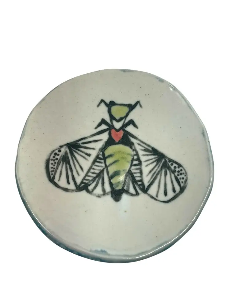 Moth Ceramic Trinket Dish Hobbyist Signed Dated