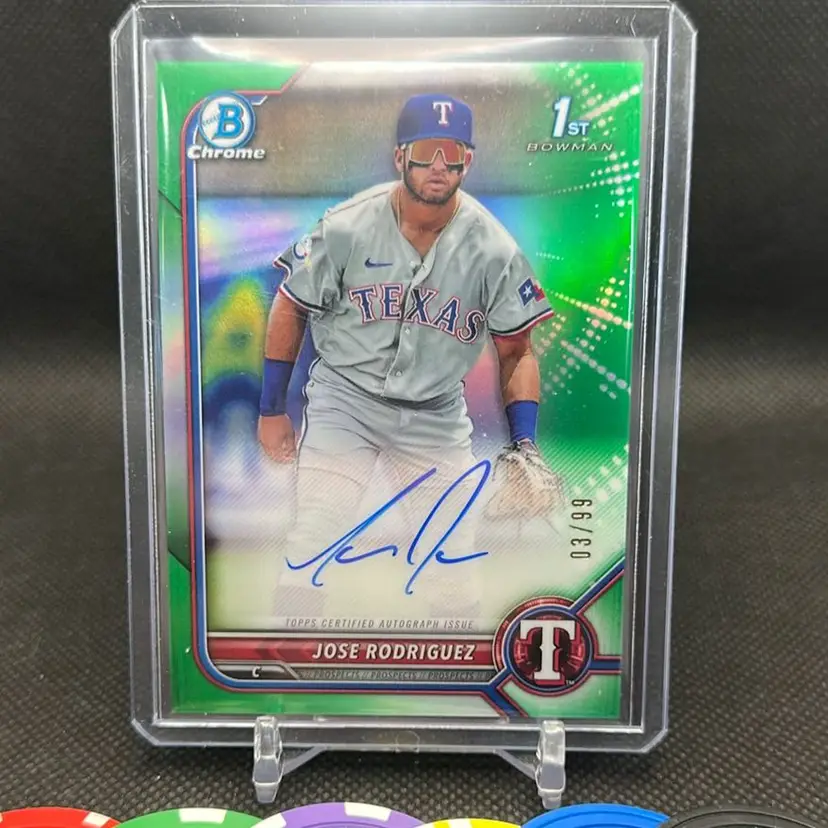 Jose Rodriguez 2022 Bowman Chrome 1st Green Auto /99 Texas Rangers