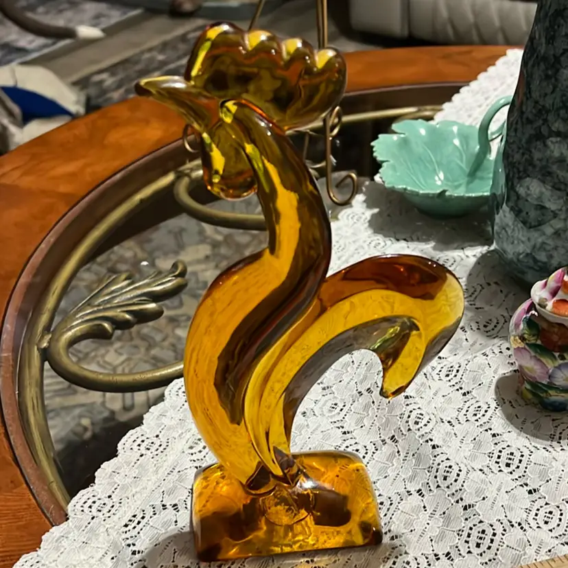 Vintage Honey Amber Viking Art Glass Kellogg Epic Rooster #1321 Mid Century MCM