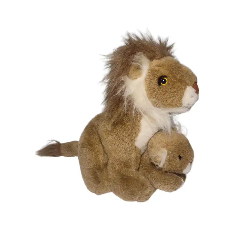 Vintage Pacifix Intl Mama Lion Cub Stuffed Animal Plush Tan 11 in
