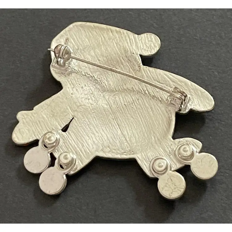 VINTAGE CHRISTMAS ROLLER SKATING SANTA BROOCH Pin Dangling Peppermints Silver Jewelry