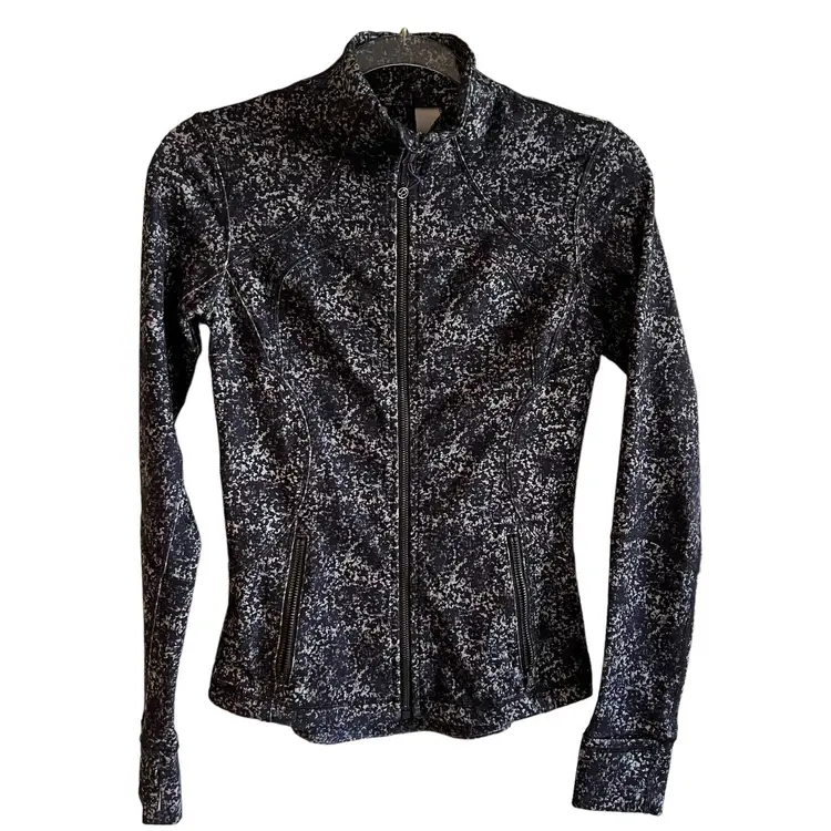 Lululemon Womens Size 4 Define Zip Front Jacket Black Splatter Fitted Pockets