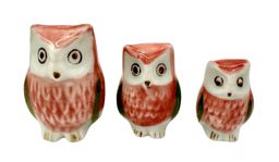 Set of 3 Vintage Papa Mama Baby Owl Bird Family Miniature Ceramic Figurine Japan