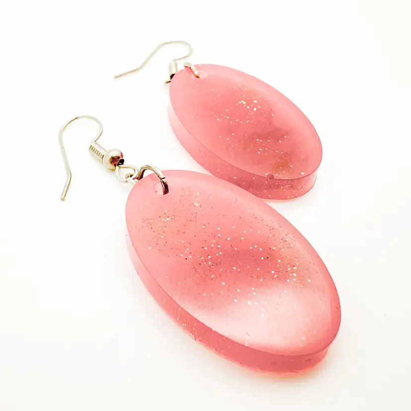 Light Pink Oval Resin Earrings Handmade