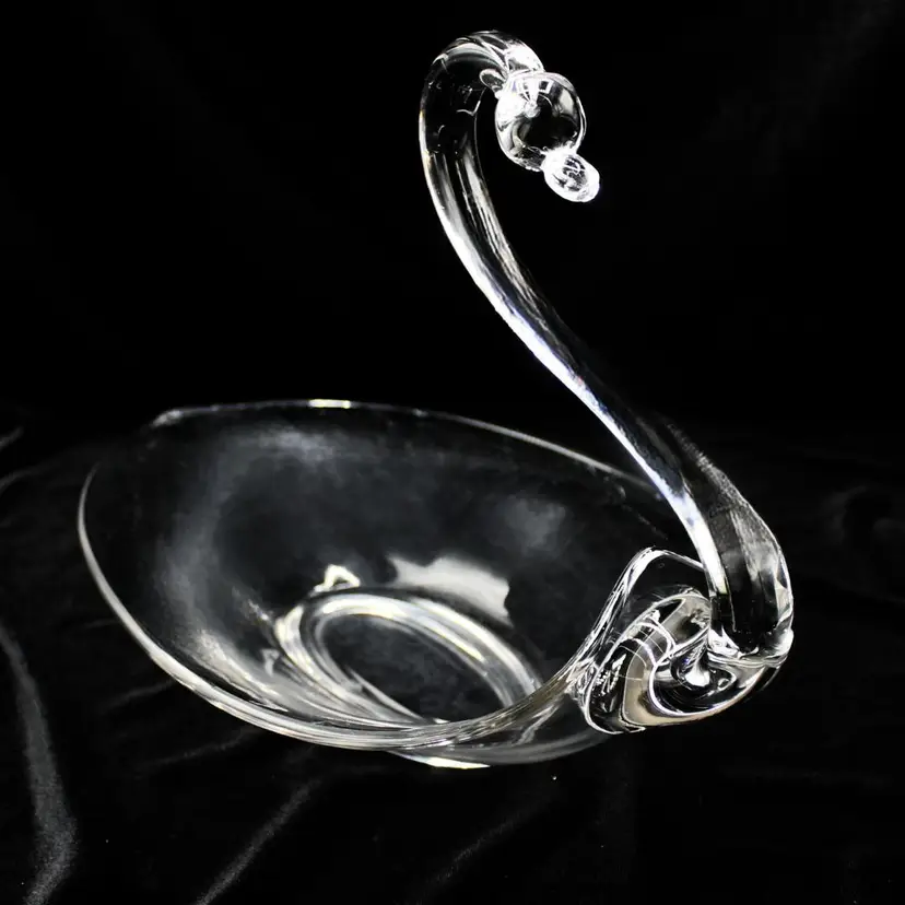 Vintage 1950s Duncan & Miller Clear Glass Swan Bowl Dish Large Retro Centerpiece