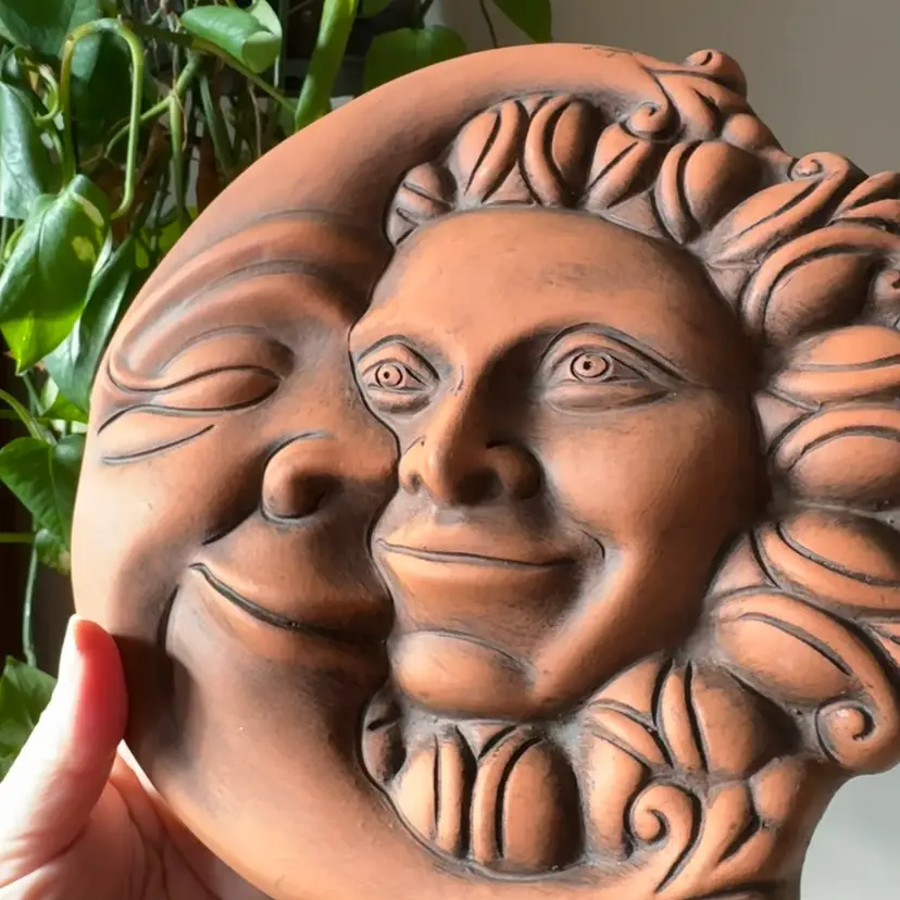 Vintage Terracotta Sun Moon Garden Decor